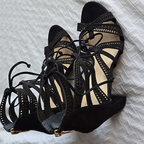 Vince Camuto Mindie Elegant Black Lace Up Heels Office Minimalist Summer Shoes - Picture 2 of 13